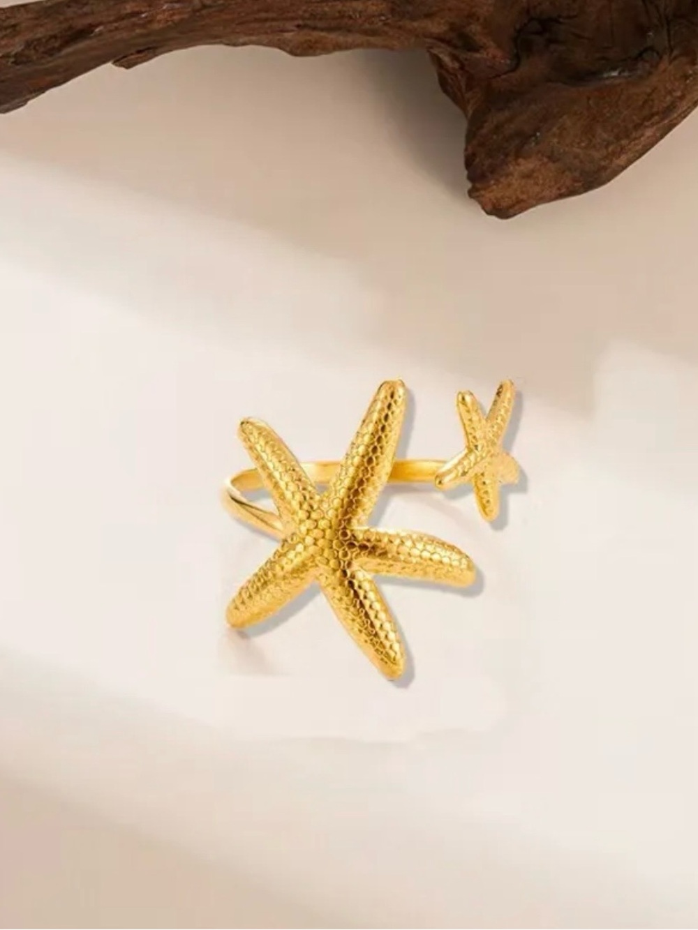 18K Gold Plated Stainless Steel Starfish Open Ring Coastal Beach Luxe NWT - Picture 8 of 8
